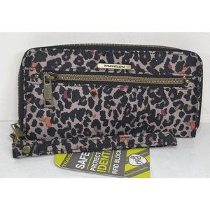 Travelon Beige Black Multi Color Animal Print Wristlet Clutch Wallet- RFID - NWT